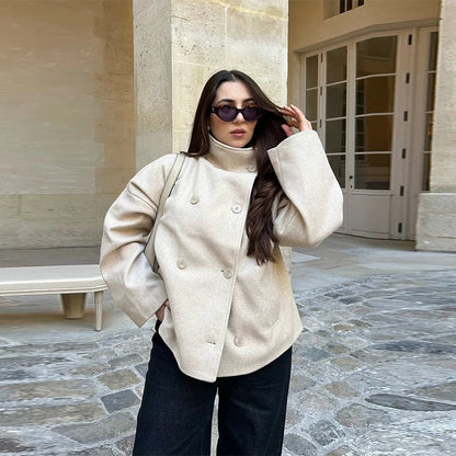 Olane Brand Winter Cape Collar Coat CremeSCoats & Jackets