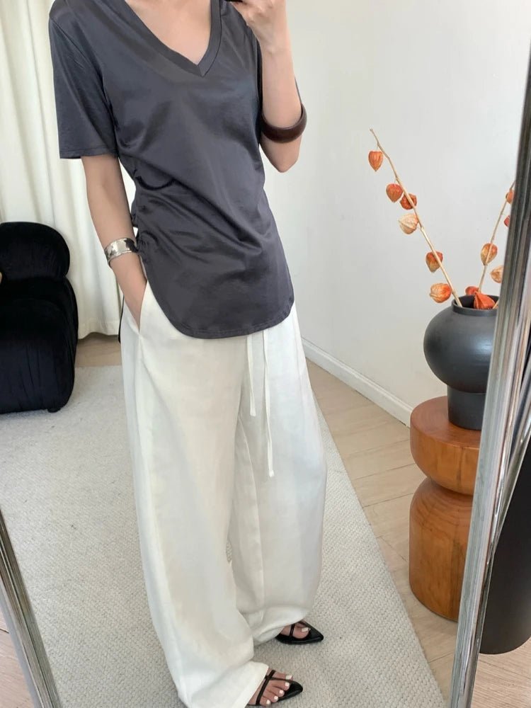 OLANE Breathable Wide Leg Linen Pants BeigeSWomen's Bottoms