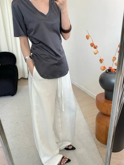 OLANE Breathable Wide Leg Linen Pants BeigeSWomen's Bottoms