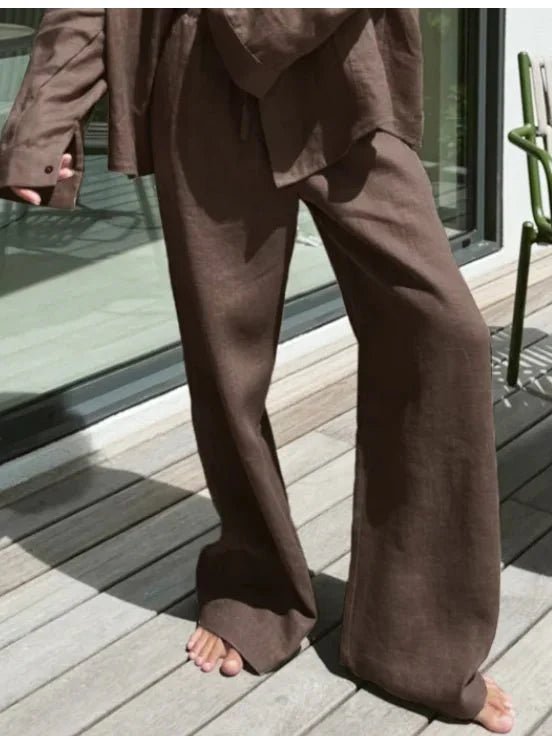OLANE Breathable Wide Leg Linen Pants BrownMWomen's Bottoms