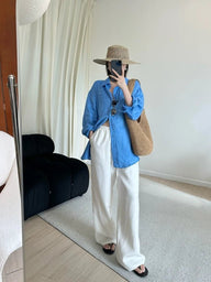 Adelwisa pantalons larges en lin, respirants