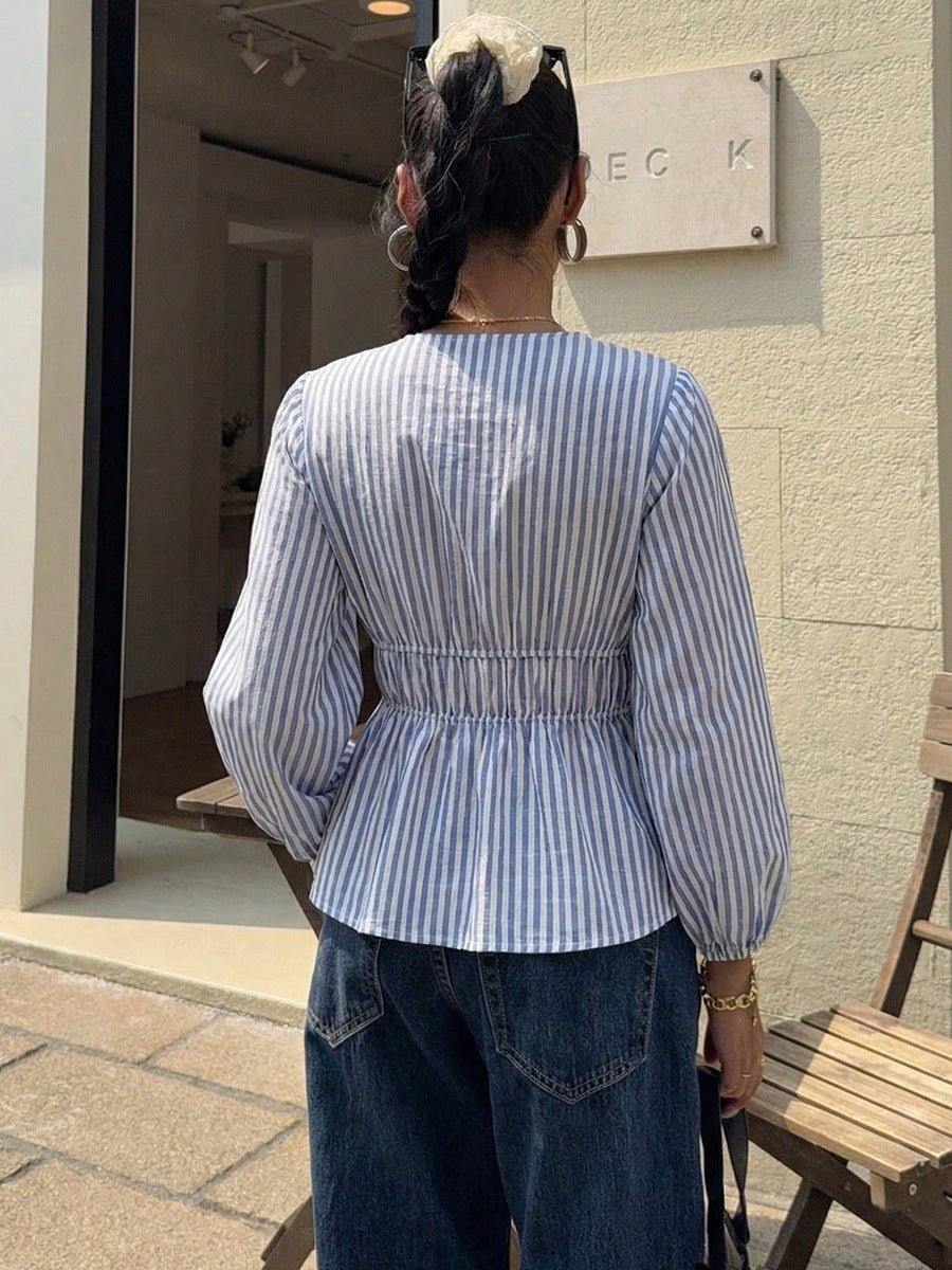 OLANE Caitriona Striped Tie - Front Blouse BlueXLWomen’s Tops