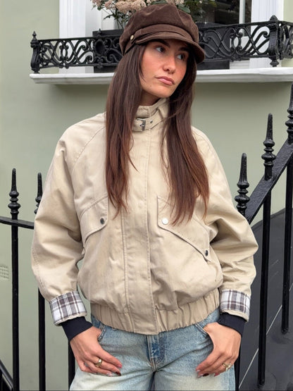 OLANE Casual Button-Front Stand Collar Jacket KhakiLWomen's Coats & Jackets