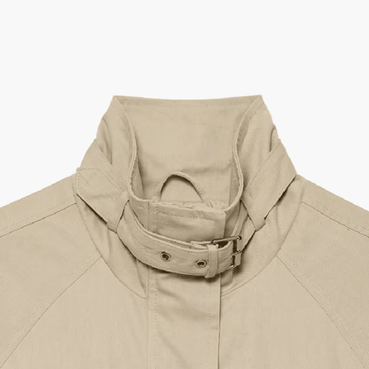 OLANE Casual Button-Front Stand Collar Jacket KhakiLWomen's Coats & Jackets