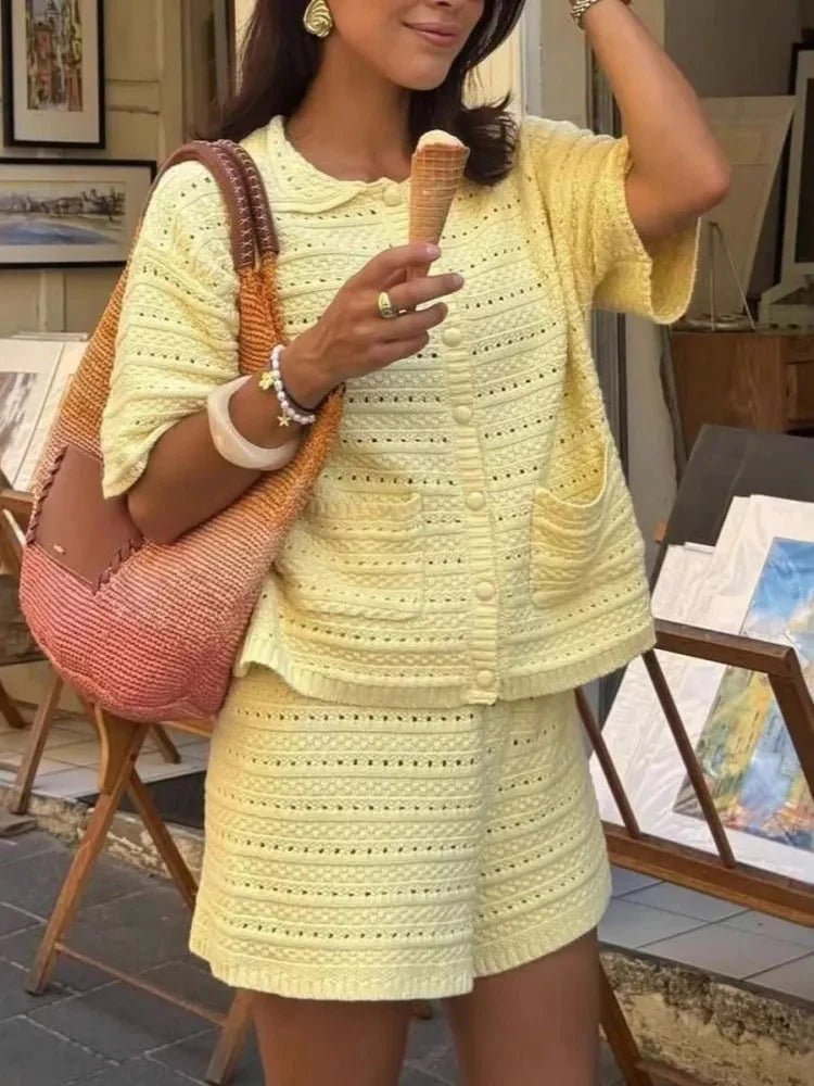 OLANE Casual Knitted Two - Piece Summer Set YellowMWomen's Sets