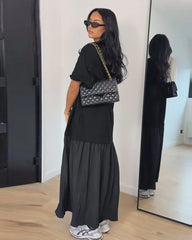 Casual Pleated Patchwork Midi Dress