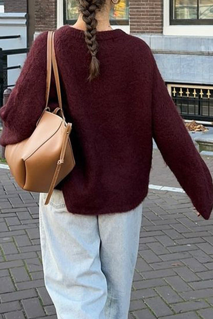 OLANE Casual Ribbed Knit Sweater RedOne SizeWomen's Sweaters & Cardigans