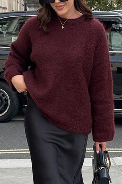 OLANE Casual Ribbed Knit Sweater RedOne SizeWomen's Sweaters & Cardigans