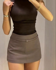 Jupe-short casual à fermeture latérale et ceinture