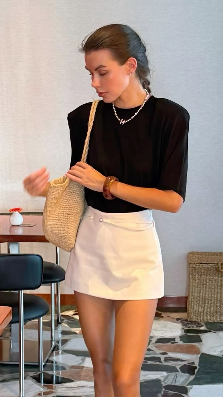 OLANE Casual Side Zip Mini Skort with Belt WhiteXSShorts