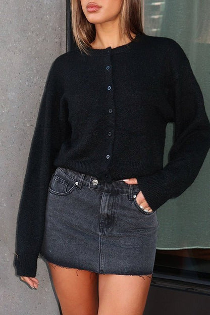 OLANE Chic Button Front Knit Cardigan BlackSWomen's Sweaters & Cardigans