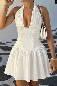 Robe mini moulante dos nu col halter chic