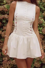 Amy Sleeveless Embroidered Mini Dress