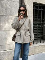 Veste classique à col montant à carreaux