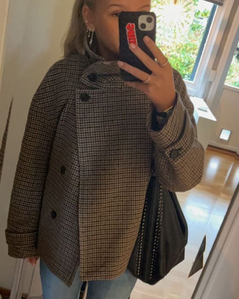OLANE Classic Houndstooth Buttoned Collar Jacket MWomen's Coats & Jackets