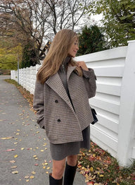 Veste classique à col boutonné en pied-de-poule