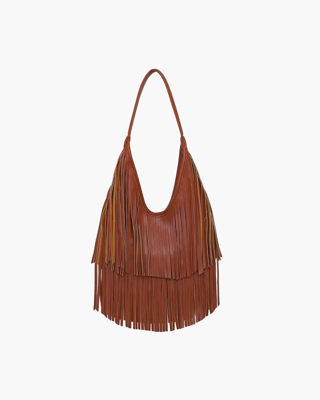 OLANE Classic Open Top Tasseled Hobo Bag BrownBag