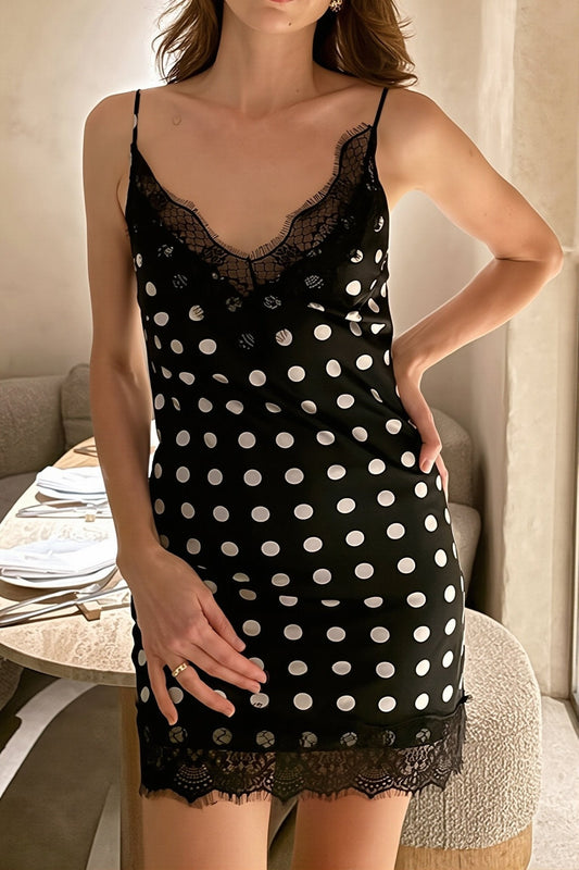 OLANE Classic Polka Dot Lace Cami Dress Polka DotSWomen's Dresses