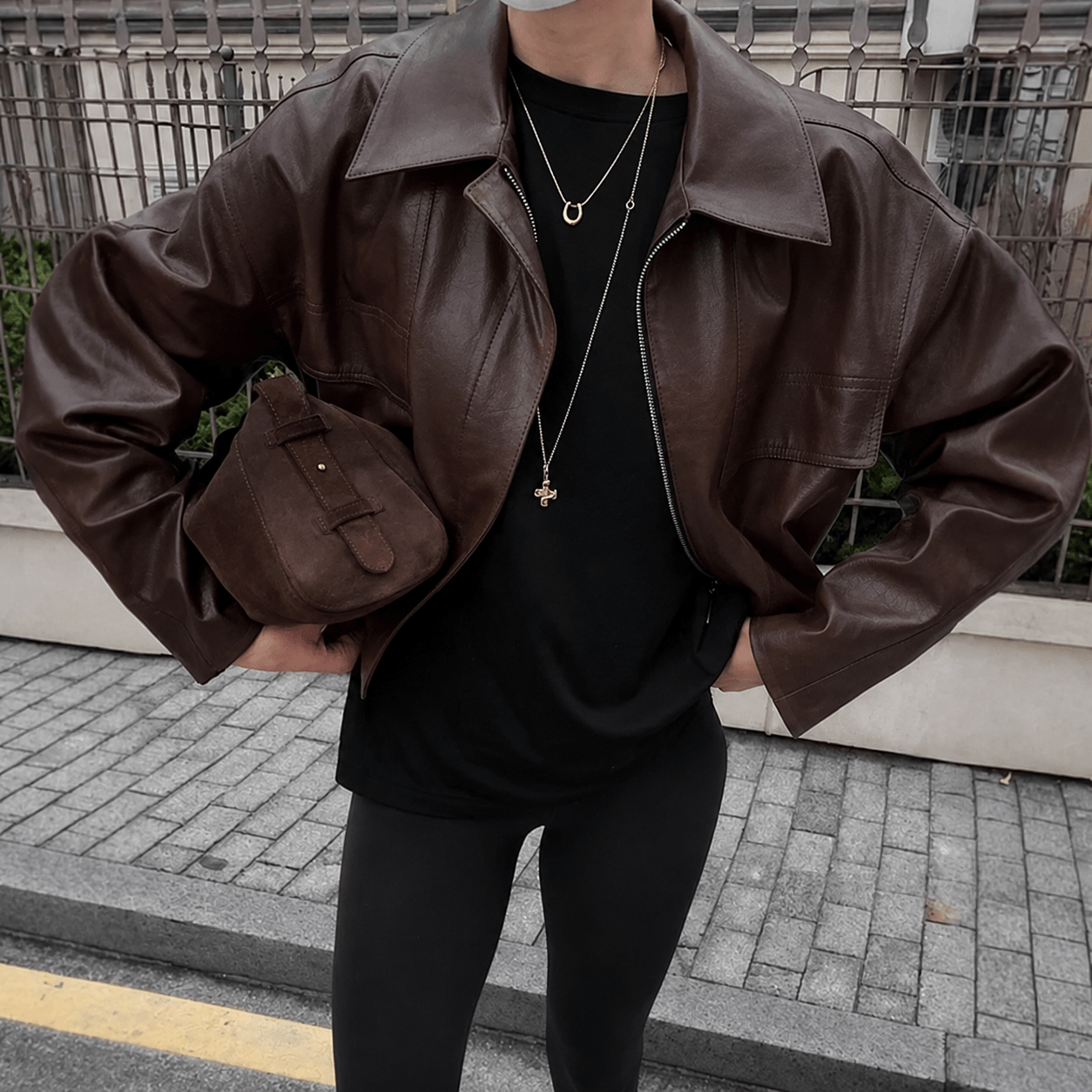 OLANE Classic Vintage Faux Leather Jacket BrownMWomen's Coats & Jackets