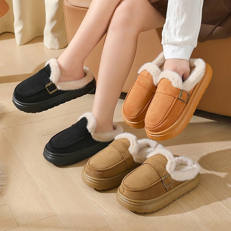 OLANE Cozy Fur-Lined Mule Platform Slippers Black36Shoes