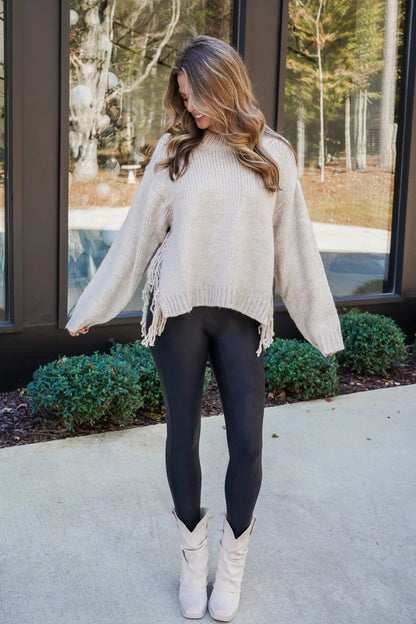 OLANE Cozy Oversized Tassel Knit Sweater LWomen's Sweaters & Cardigans