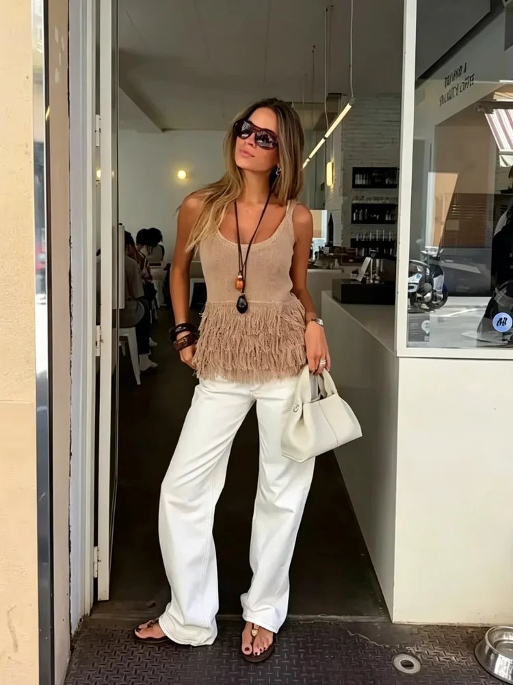 OLANE Crochet Tassel Knit Tank Top MWomen’s Tops