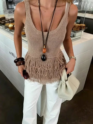 Top en maille crochet à franges