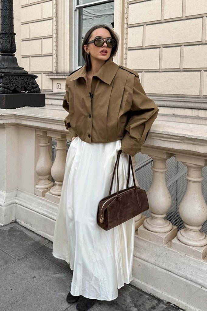 OLANE Cropped Pleated Utility Jacket KhakiMWomen's Coats & Jackets