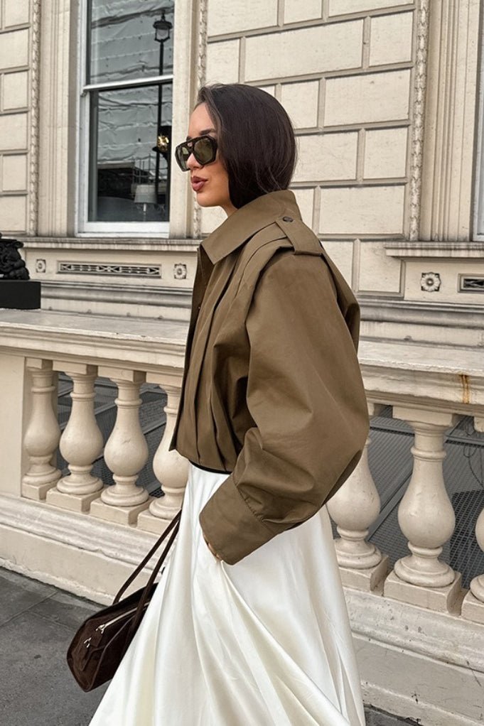 OLANE Cropped Pleated Utility Jacket KhakiMWomen's Coats & Jackets