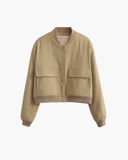 OLANE Cropped Ribbed Bomber Jacket LatteSWomen's Coats & Jackets