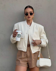 Cropped Ribbed Bomber Jacket