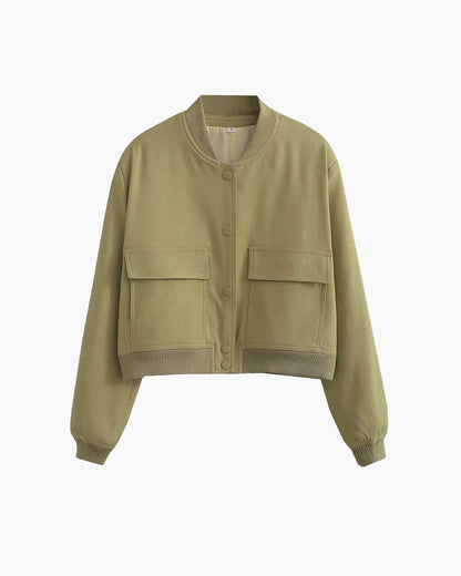 OLANE Cropped Ribbed Bomber Jacket OliveSWomen's Coats & Jackets