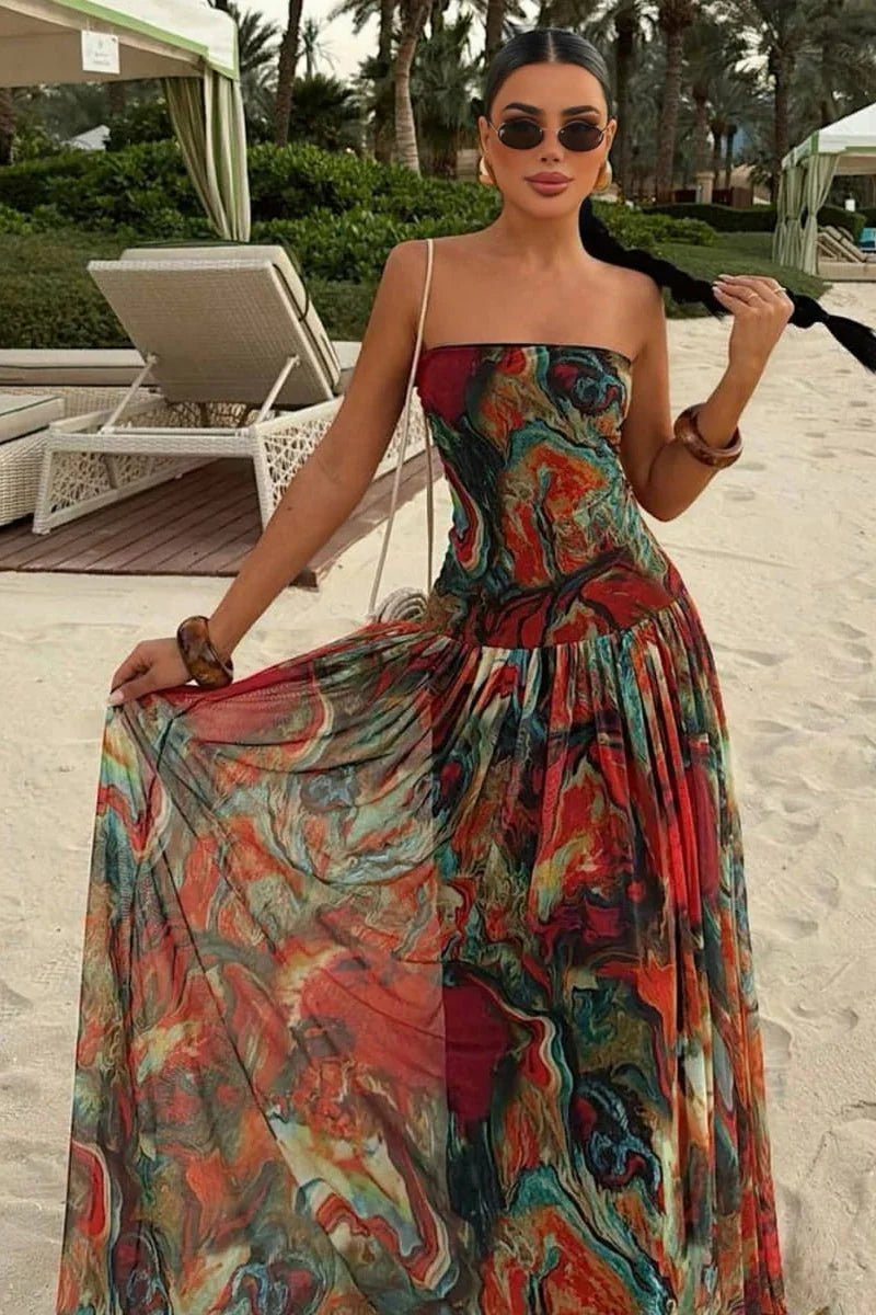 OLANE Daisy Strapless Abstract Print Maxi Dress MulticolorSDress