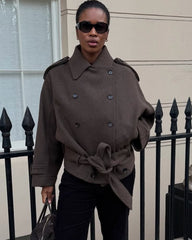 Manteau double boutonnage ceinturé col montant