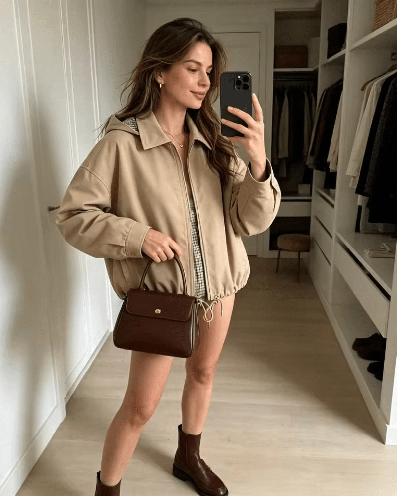 OLANE Drawstring Hooded Zip Jacket BeigeXSJacket