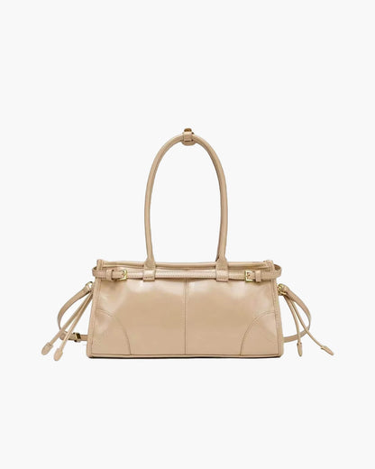 OLANE Edelle Leather Shoulder Bag with Belt Detail BeigeHandbags