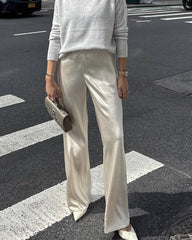 Lily Taille élastique Pantalon large en satin