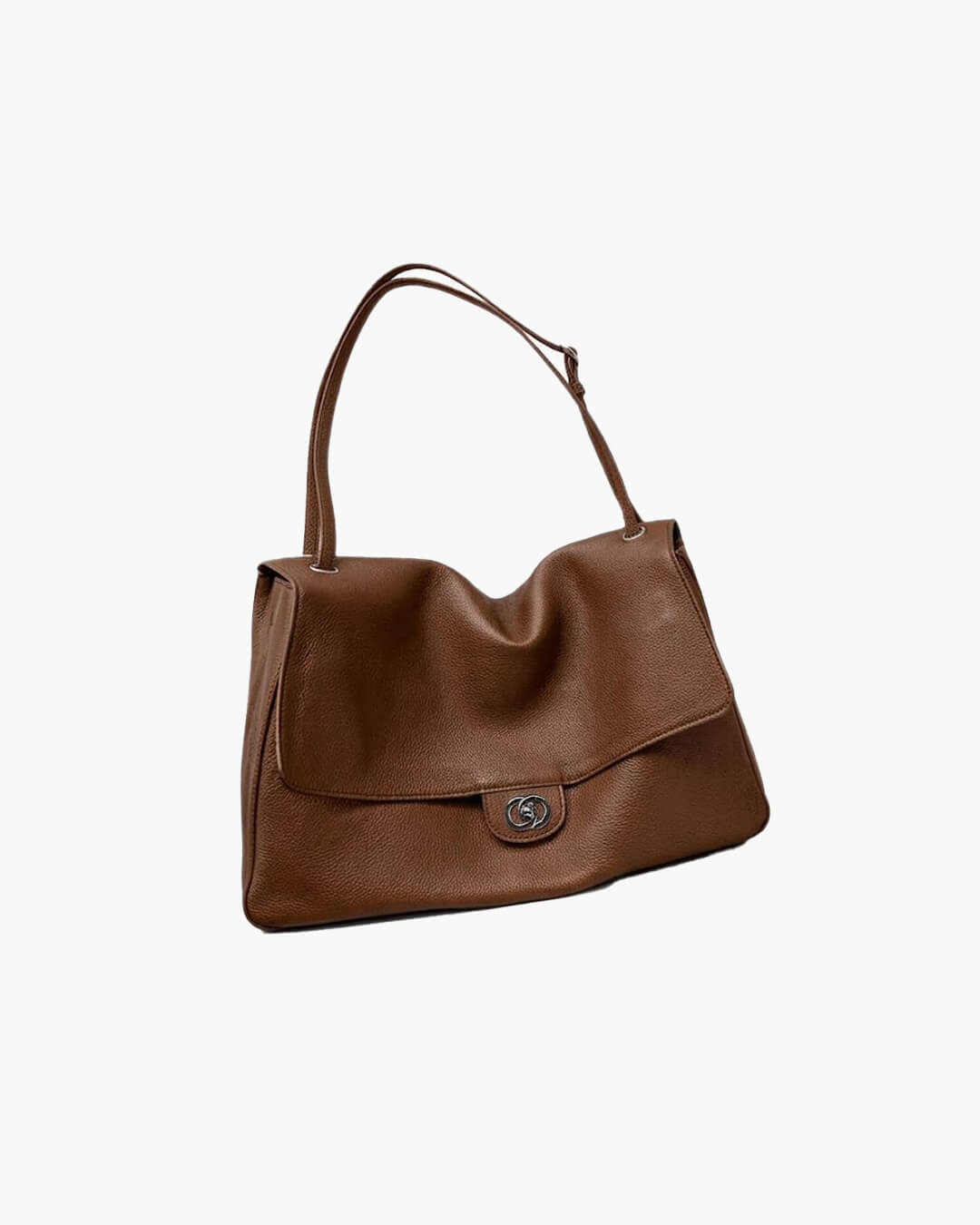 OLANE Elegant Buckle Flap Leather Shoulder Bag Brown36×24×11 cmWomen's Handbags
