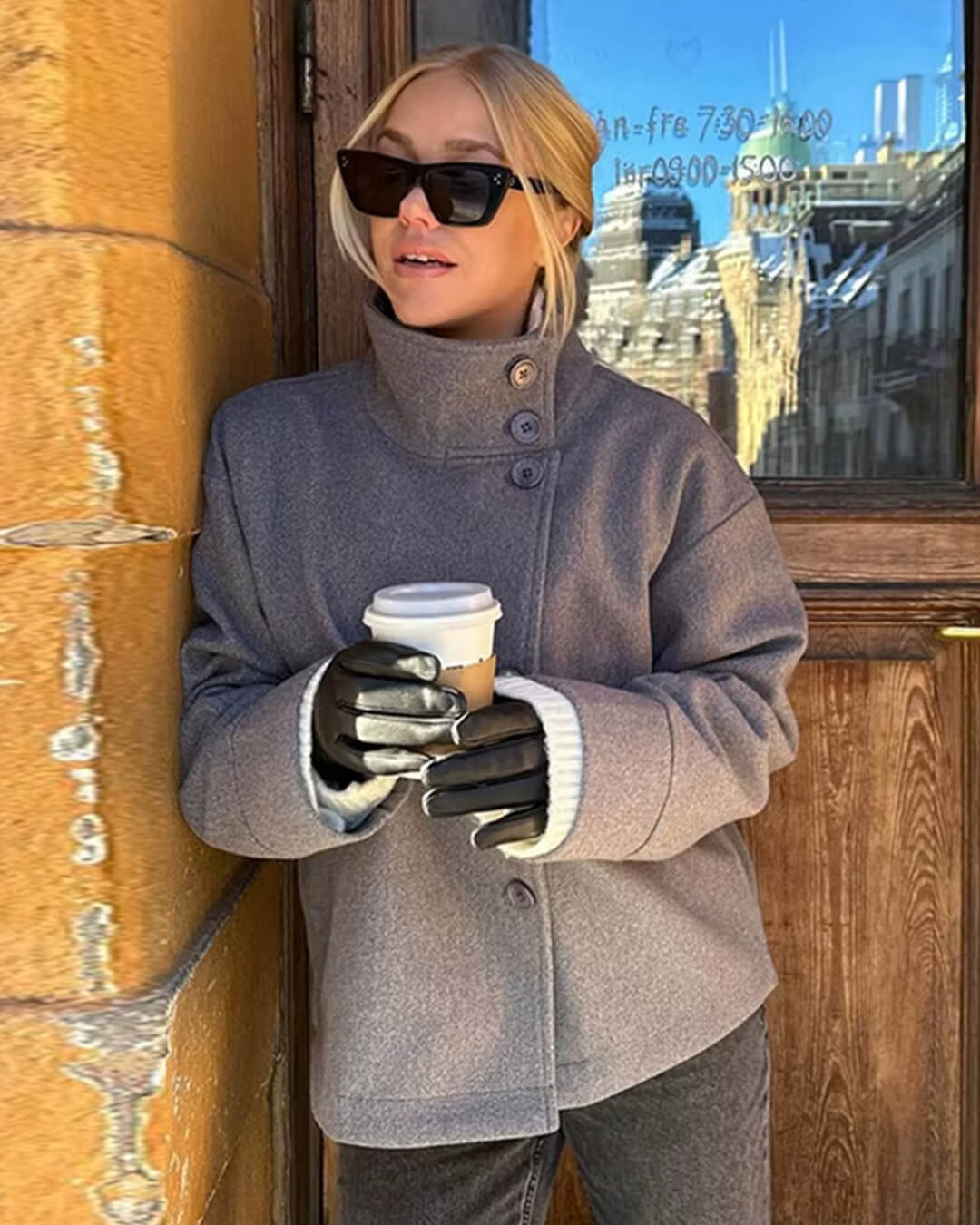 OLANE Elegant Jacket with Stand Collar GreyMWomen's Coats & Jackets