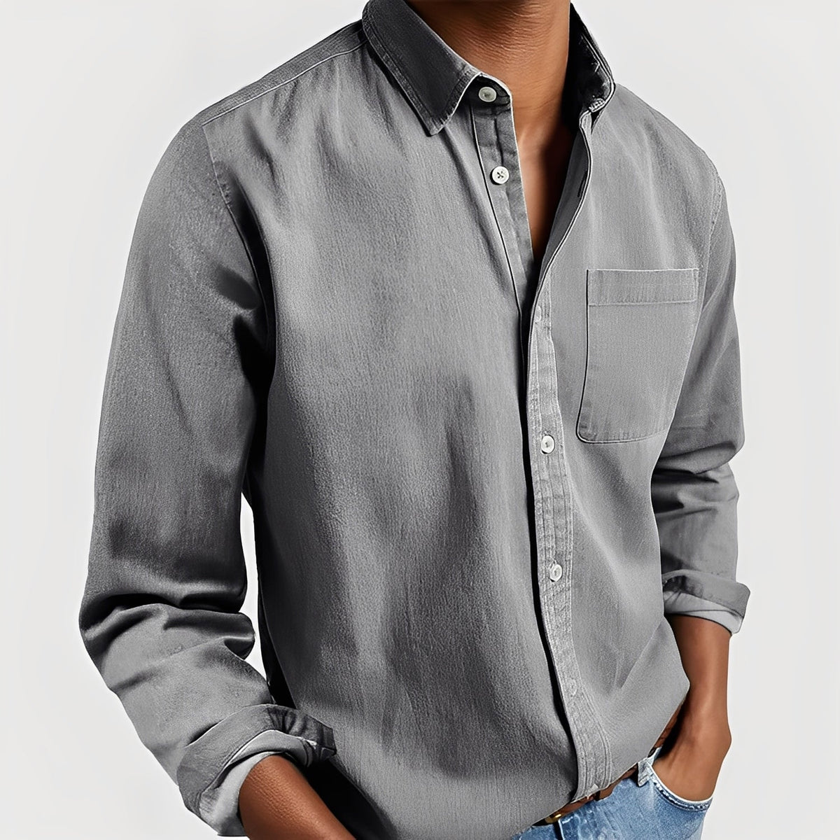 OLANE Elegant Long - Sleeve Button - Up Shirt GreySMen's Tops