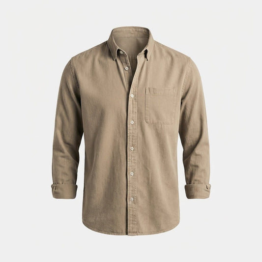 OLANE Elegant Long - Sleeve Button - Up Shirt KhakiSMen's Tops