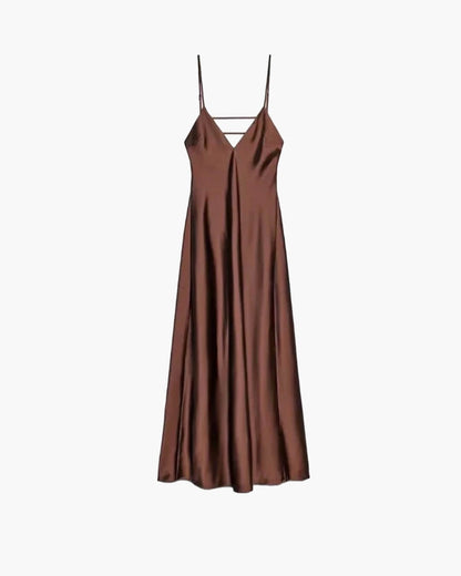 OLANE Elegant Satin Backless Maxi Dress BrownXSWomen's Dresses
