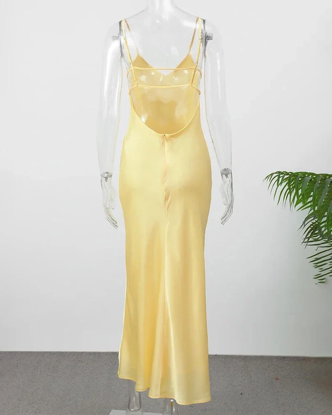 OLANE Elegant Satin Backless Maxi Dress YellowXSWomen's Dresses