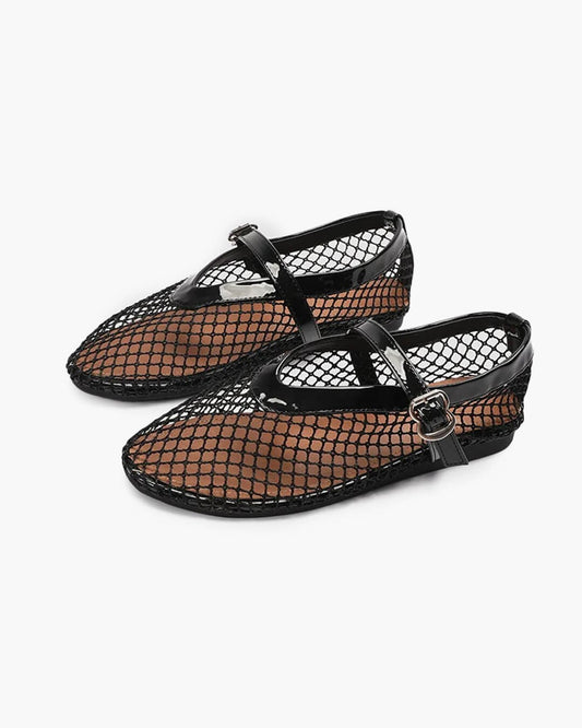 OLANE Evangeline Mesh Ballet Flats Black35Shoes