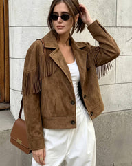 Faux Suede Lapel Cropped Jacket
