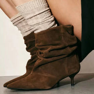 Bottes pointues à fronces en suède synthétique