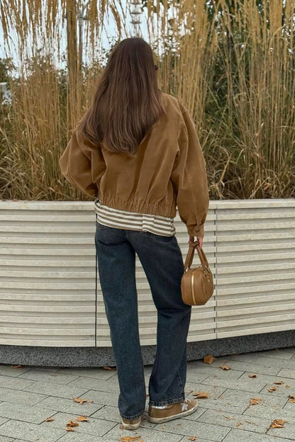 OLANE Faux Suede Zip-Up Bomber Jacket BrownMWomen's Coats & Jackets