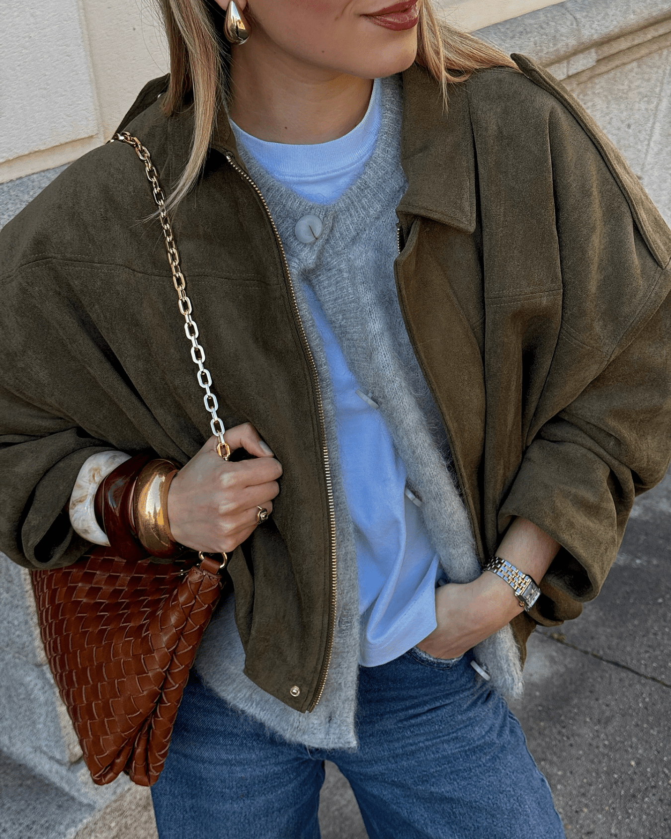 OLANE Faux Suede Zip-Up Bomber Jacket OliveSWomen's Coats & Jackets