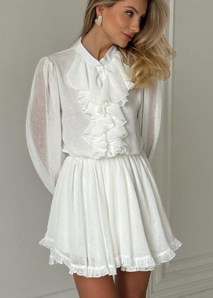 OLANE Flared Ruffled Mini Dress WhiteLWomen's Dresses