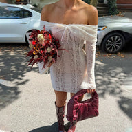 Robe mini bardot à manches évasées